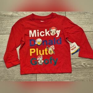 Disney Junior Red Long Sleeve Kids Tee with Mickey and Friends Graphic Print. 4T